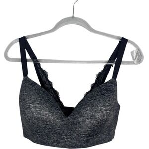 Soma New Enbliss Wireless Padded Bra Size 40 D Lace Trim J Hook Gray Black NWT